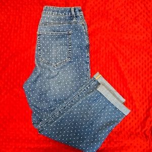 Polka Dot Ankle Jeans Platinum Chico's 2 Large 12/14